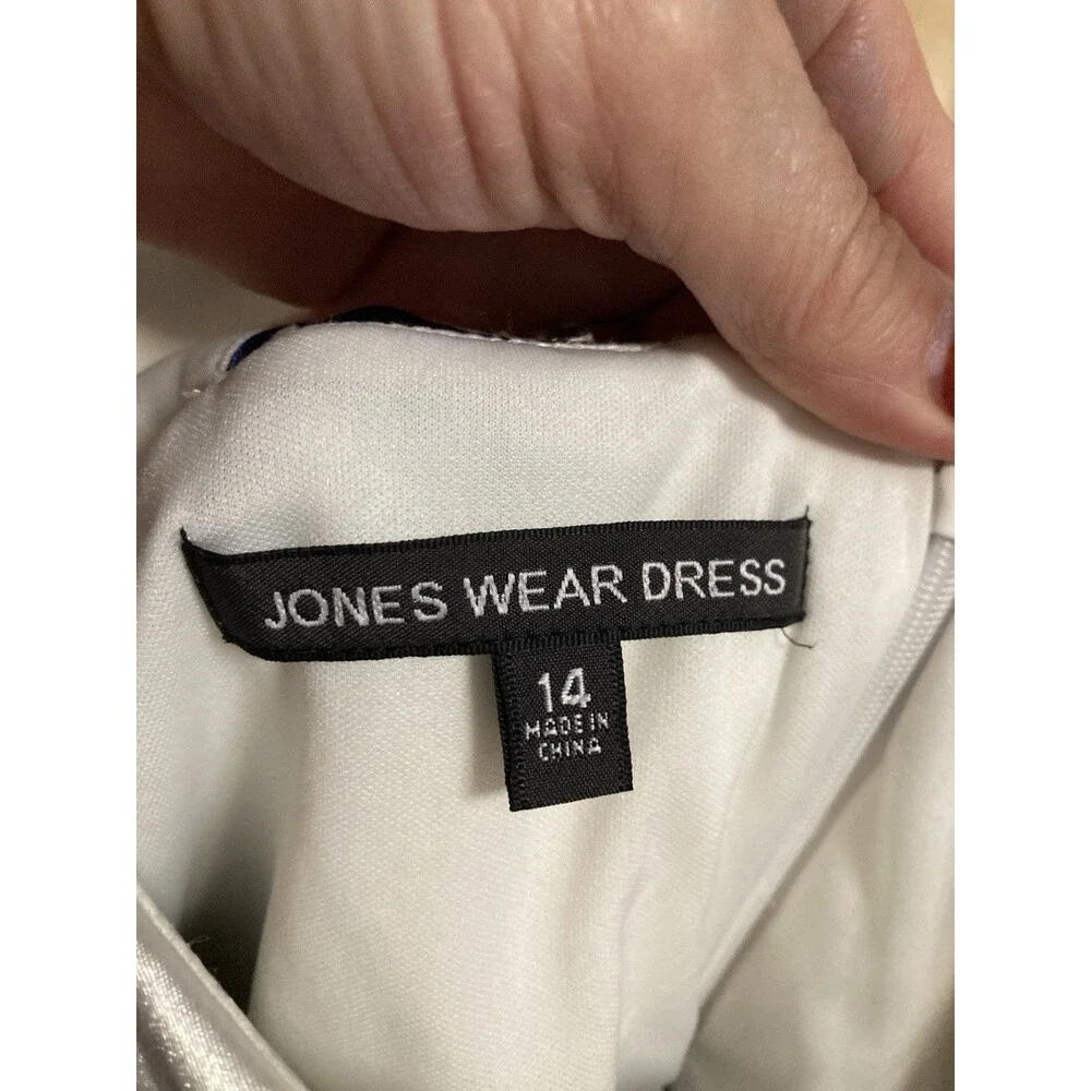 Jones New York Women’s Size 14 Dress Sleeveless Layered ruffle Blue Black Floral - Picture 6 of 9